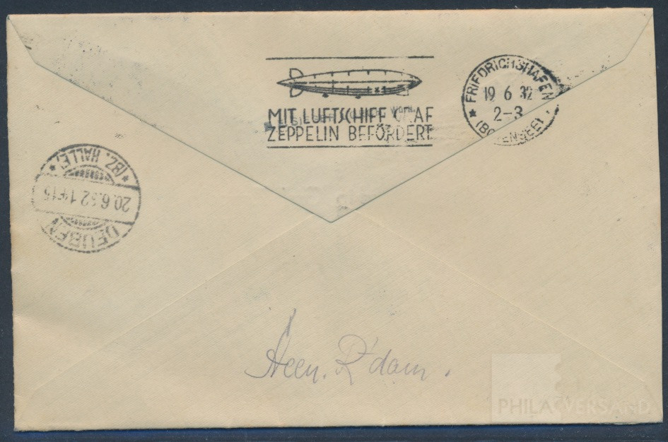 Fahrt in die Niederlande 1932 als guter Brief der Niederländischen Post mit guter Aufgabe Enschede und mit schöner Mischfrankatur gesendet als Einschreiben, befördert mit Luftschiff nach Friedrichshafen (rückseitig Ankunftstempel), sehr gute Erhaltung, Si