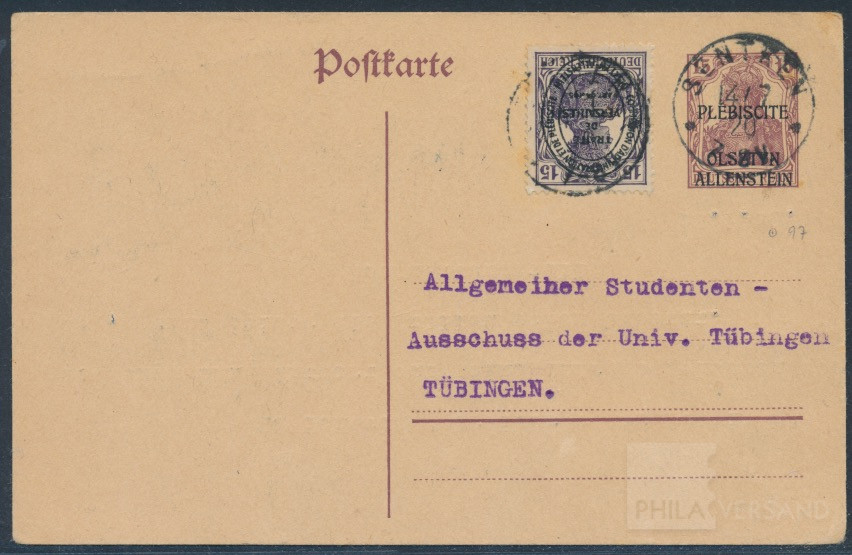 Germania 1920  | Michel-Nr. Allenstein P 2 Stemp | Brief/Karte