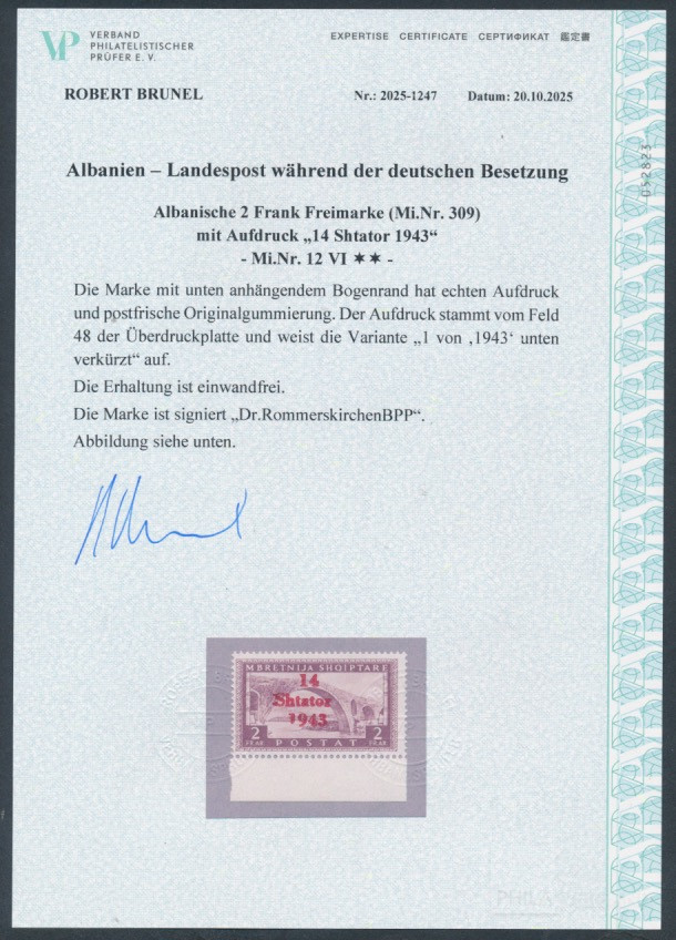 Aufdruck 1943  | Michel-Nr. Albanien 12 VI | postfrisch