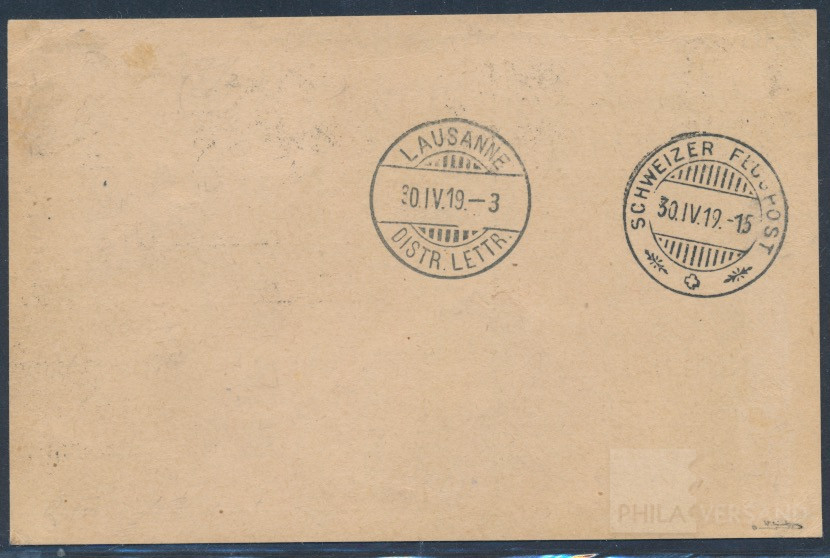 Zurich to Lausanne airmail 1919  | Michel-No. Handbuch RF 19.1 b | Cover/Card