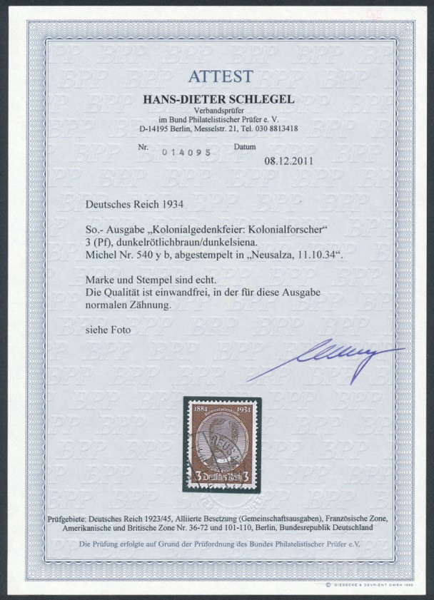 Kolonialforscher 1934  | Michel-Nr. 540 y b | gestempelt