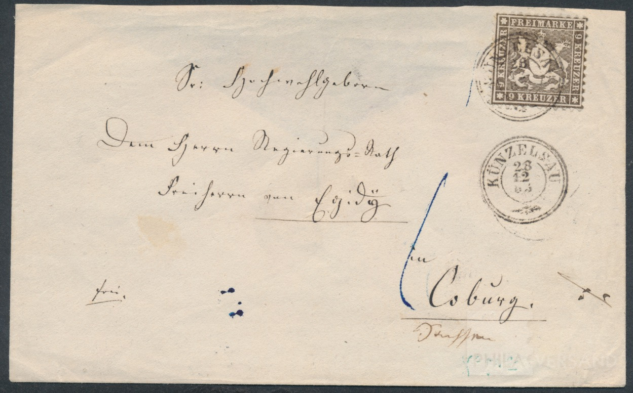 1863 Coat of Arms  | Michel-No. Württemberg 28 d | Cover/Card