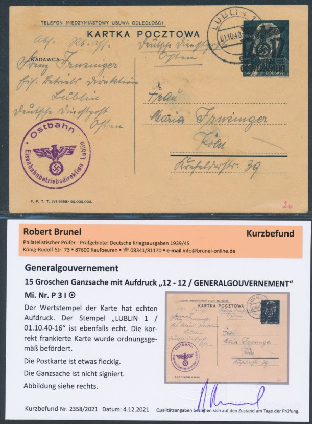Aufdruck 1940  | Michel-Nr. P 3 I | Brief/Karte