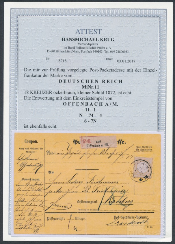 1872 small shield  | Michel-No. 11 | Cover/Card